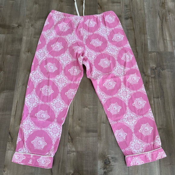 Bed Head Pajama Set Pink White Large Pattern Short Sleeve Button Front Cotton - Picture 2 of 16